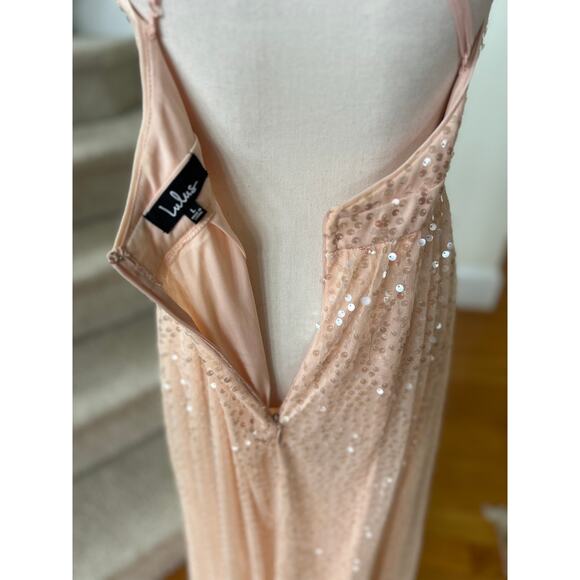 Lulus Blush Pink Sequin Plunge V-Neck Backless Maxi Thigh Slit Gown - Picture 6 of 9